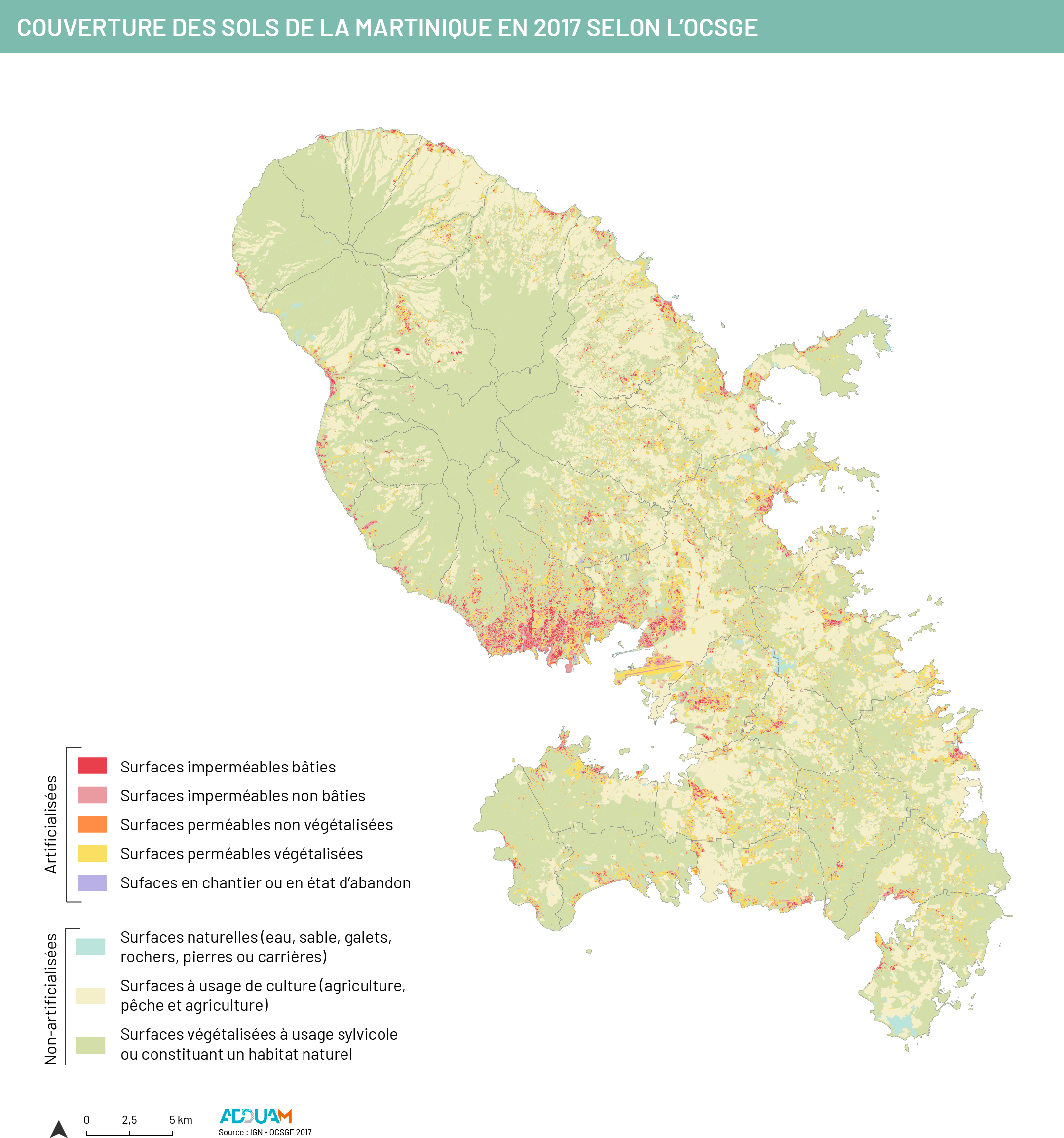 Couverture du sol e la Martinique en 2017